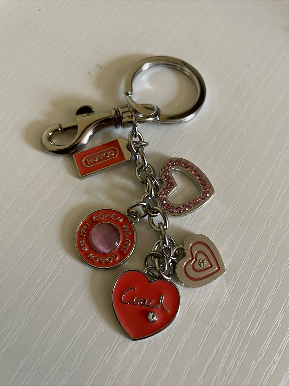 Coach Pink & Red Heart Charm Key Ring / Bag Charm